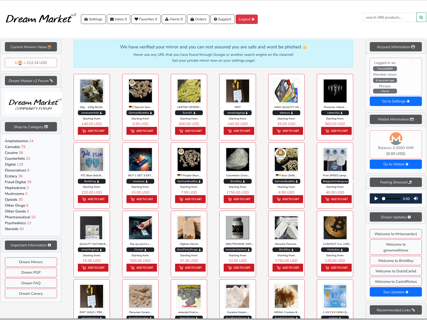 Dream Market V2 Homepage User Interface with Advanced Navigation